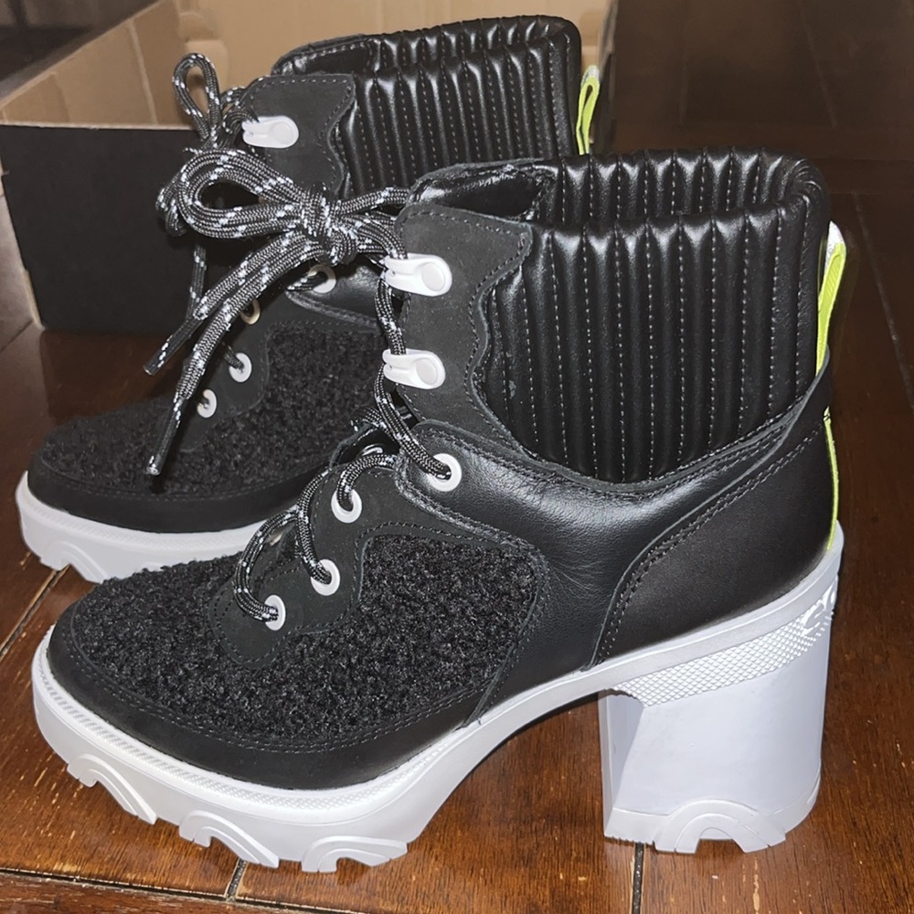 Sorel Brex™ Leather & Faux Shearling Block Heel Lace-Up Bootie Womens 7.5 NWT